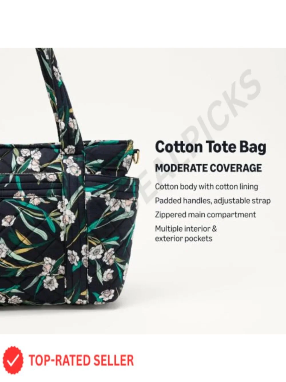 Cotton Quilted Tote Handbag with Padded Handles Crossbody